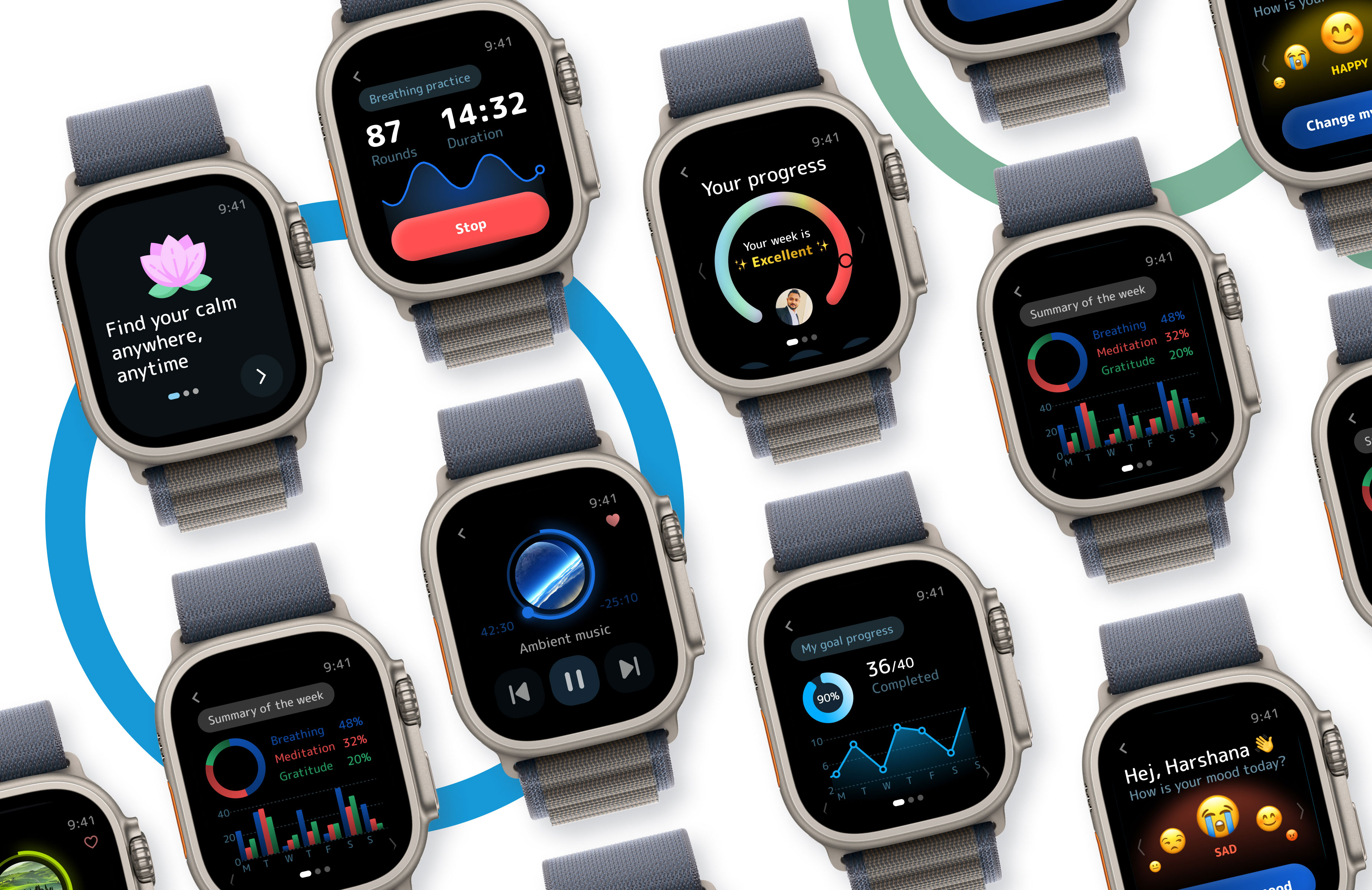 Case study - Mindful Minute Apple watchOS app UI UX design by Harshana Gamage